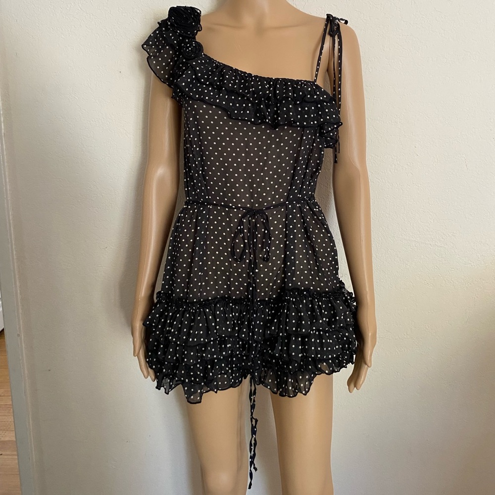 A.B.S. Intimates Polka Dot Shoulder Ruffle Spaghetti Strap Lingerie Size S
